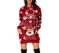 Générique Pull De Noel Femme Chic Pull De Noel,Sweat à Capuche Femme Manches Longues avec Poche Robe Imprimée Joyeux Noël Confection Mi-Longue Confortable