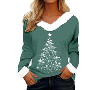 Générique Pull De Noel Femme Col V Polaire Tshirt Noel Hiver Polaire Moche Pulls Manches Longues Chaud Sweat Ugly Christmas Sweater