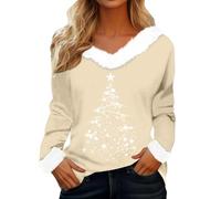 Générique Pull De Noel Femme Col V Polaire Tshirt Noel Hiver Polaire Moche Pulls Manches Longues Chaud Sweat Ugly Christmas Sweater