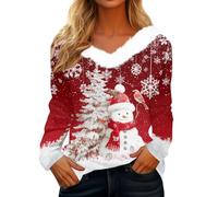 Générique Pull De Noel Femme Col V Polaire Tshirt Noel Hiver Polaire Moche Pulls Manches Longues Chaud Sweat Ugly Christmas Sweater