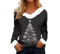 Générique Pull De Noel Femme Col V Polaire Tshirt Noel Hiver Polaire Moche Pulls Manches Longues Chaud Sweat Ugly Christmas Sweater