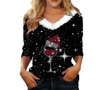 Générique Pull De Noel Femme Col V Polaire Tshirt Noel Hiver Polaire Moche Pulls Manches Longues Chaud Sweat Ugly Christmas Sweater