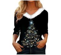 Générique Pull de Noel Femme Col V Pull Noel Femme Grande Taille Drole Hiver Polaire Costume Déguisements Pull'de Deguisement Pere Noël Adulte Sweatshirt Fille Fete Deguisement Noël