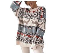Générique Pull de Noel Femme en Tricot Chaud Chic Elegant Pull Noel Femme Manche Longue Col Rond Pulls Christmas à Imprimé pour Cadeau de Noël