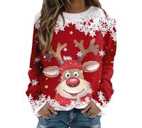 Générique Pull De Noel Femme,Femmes Automne Hiver décontracté Noël Renne Bonhomme de Neige Cloches imprimé Mignon Manches Longues col Rond Pull Confortable