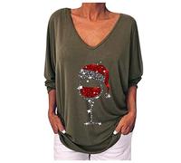 Générique Pull De Noel Femme Femmes Pull Noel Moche Manches Longues Col v 2025 Sweat De Noël T-Shirts Femme Grande Taille Rigolo Sweatshirts Tendance Motif Confortable Pullover Tops Cadeau Maman Noël