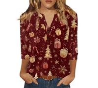 Générique Pull De Noel Femme Manche 3/4 Blouse Femme Col en V Hauts Impression Casual Mode Top Exquisite D'intérieur Or L