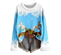 Générique Pull De Noël Femme Manche Longue Pull De Noël Femme Chaud Femmes Automne Hiver Europe Et États-Unis Création Noël Tricot Manche Longue Col Rond Imprimé Élégant Mode Over