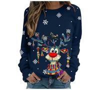 Générique Pull de Noël Femme Moche et Lumineux Sweat à Manches Longues en Polaire Chaude avec Design Renne Brillant Col Rond Ample et Confortable pour Tenue de Fête Drôle et Festive