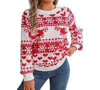 Générique Pull de Noël Femme Motif Cerf Enchanté Col Rond Manches Longues Sweater Tricot Léger Chaud Confortable Automne Hiver 2024 Tenue Fêtes Casual Look Nature Cadeau Idée