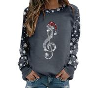 Générique Pull de Noël Femme Note de Musique Clé de Sol Sweatshirt de Noël Manches Longues Col Rond Pull Sweatshirts Noel Musique Sweat de Noel Décontracté et Confortable Pullover Adolescents Filles