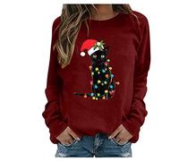 Générique Pull De Noel Femme Père Noël Chat Noir Emmêlé Dans Les Lumières De Noël Manche Longue Pull De Noel Femme