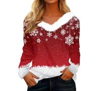 Générique Pull de Noel Femme Pull Moche De Noel Femme Chemise Col V Fourrure Manches Longues Christmas Mode Original Tunique Drole Moche Chic Lumineux Tee Shirt
