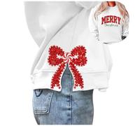 Générique Pull De Noel Femme Sweat Famille Noël Sweatshirt Oversize Multicolore Zippé avec Poche Chaud Sweat-Shirt pour Femme avec nœud décoratif et Ourlet Fendu, imprimé à Chaud Noël Vêtements