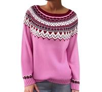 Générique Pull De Noel Femme Sweat Pullfemme Robe Famille Noël Décontracté Tendance pour Chaud À Manches Longues Col Rond l'hiver en Laine Pul Vêtements Vetement Chic Rose #3 5XL