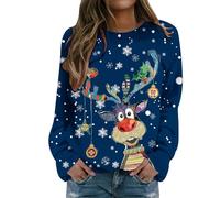 Générique Pull de Noel Femmes Hiver Moche Noël Drole Sweatshirt Femme Noël Manches Longues Polaire Chaude Ample Christmas Funny Pullover Col Rond Renne De Lumineux Hiver Sportswear