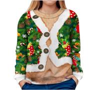 Générique Pull de Noel Femmes Hiver Moche Noël Drole Sweatshirt Femme Noël Manches Longues Polaire Chaude Ample Christmas Funny Pullover Col Rond Renne De Lumineux Hiver Sportswear