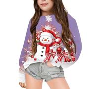 Générique Pull de Noël Filles Bonhomme de Neige Imprimé Drôle Sweat de Noel Vêtements de Noëls Sweatshirt à Manches Longues Enfants Hiver Costume de Noëls Pulls Adolescent Fille 6-12 Ans