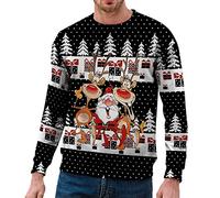 Générique Pull De Noël Homme Le Père Imprimé Pull Moche Noël Décontracté Pulls en Tricot pour Noëls Doux Sweater Col Rond Pulls Chaud Sweats Manches Longues
