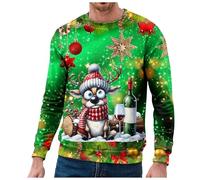 Générique Pull de Noël Homme Moche avec Impression Père Noël Sweat-Shirt Décontracté à Manches Longues Sweat-Shirt de Noël Moche pour Homme avec Motif Drôle de Cerf Pullover