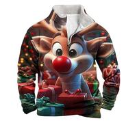 Générique Pull de Noel Homme Renne Polaire Hiver Sweatshirt à Capuche Imprimé Funny Pullover Drôle Ugly Christmas Jumper Cerf Manches Longues Fantaisie Noël Xmas Polo pour Hommes Cadeau
