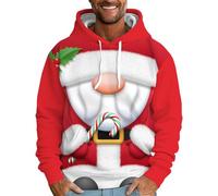 Générique Pull De Noël Homme - Sweat à Capuche à Manches Longues avec Poche, Impression Père Noël, Style Moche et Drôle, Haut Novateur pour Un Look Humoristique(Watermelon Red, XXXL)