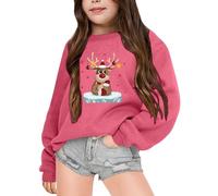 Générique Pull de Noël Moche pour Enfant Fille avec de Rigolo Renne Imprimé pour Filles, Pulls de Noel à Manches Longues Col Rond Sweatshirt de Noëls Sweats Ouaté Hiver Chaud 2-12 Ans