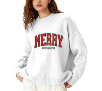 Générique Pull De Noël Moche pour Femme - Pull De Noël pour Femme Pull à imprimé Lettres Manches Longues col Rond en Maille Douce et Confortable idéal pour l'automne et l'hiver (White XL)