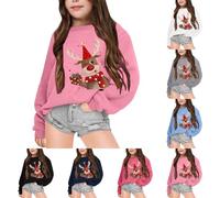 Générique Pull de Noël pour Enfant Décontracté Pulls de Noels à Manches Longues Col Rond Sweatshirts Rigolo Renne Imprimé de Noëls Sweat Noël Ouaté pour Filles Hiver Chaud pour 6-12 Ans