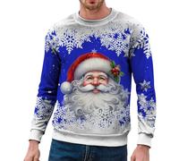 Générique Pull De Noël pour Homme - Sweat-Shirt à col Rond imprimé Joyeux Noël pour Hommes Pull-Over ajusté à Manches Longues Chemises d'entraînement décontractées Chemisier Ample (Blue M)