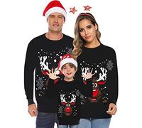 Générique Pull De Noël, Pull Noel Famille Sweat Femme Homme Enfants Christmas Sweater Pulls De Noël Familles Longue Col Rondmanches Tops, Noir,XL