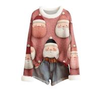Générique Pull de Noel, Pulls Femme Gros Chic Sweatshirts Sapin Beau Sweat Chauffant Laine Polaire Col V Fluffy Shirt Sweatshirt Ridicule Chemise de Noel Femme L