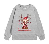 Générique Pull De Noel Renne, Père Noël Sweatshirt Enfant Col Rond Gris Rose Mignon avec Imprimé Noël Moche Rennes De Noël Pullover Enfant Veste Hiver Enfant