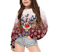 Générique Pull de Noel Sweat-Shirt à Manches Longues et col Ras du Cou sans Capuche pour Enfants,Mode de Noël,imprimé Mignon(Brick Rouge,2-3 Ans)