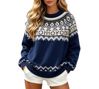 Générique Pull en Fair Isle pour Femme-Pull-Over décontracté Automne Hiver avec empiècements et col Rond
