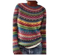 Générique Pull en Laine Femme, Pull Norvégien Femme Grande Taille en Laine Sweat sans Capuche Sweatshirts Chic Et Elegant Pullover Islandais Hiver Chaud Col Rond Jacquard Polaire Tricoté
