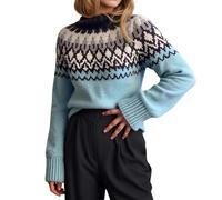Générique Pull en Maille Femme-Pull Jacquard éPais en Tricot Acrylique Doux pour l'hiver Tenue DéContractéE Et Confortable Motif Fair Isle