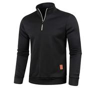 Générique Pull en micro-polaire pour homme avec demi-fermeture Éclair pour l'automne et l'hiver Sweats Homme Coton Knit Polaire Hiver Chaud Nouveau Slim Fit (01 Noir, L)