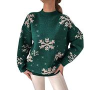 Générique Pull en Tricot de Noël Femmes Pull Gros Sweat à Manches Longues Col Roulé Décontracté Épais Chaud Hiver Imprimé Flocons de Neige Chandail Jacquard en Laine Tricoté Mode pour Adultes