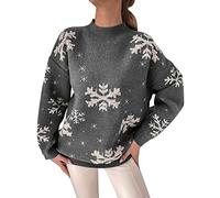 Générique Pull en Tricot de Noël Femmes Pull Gros Sweat à Manches Longues Col Roulé Décontracté Épais Chaud Hiver Imprimé Flocons de Neige Chandail Jacquard en Laine Tricoté Mode pour Adultes