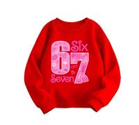 Générique Pull Enfant Fille Sweatshirt Polaire Imprimé, Haut Manches Longues Col Rond, Vêtement Doux et Chaud, Pull Style Jogging Confort(Red, 6-7 Years)