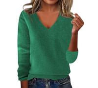 Générique Pull Femme Chaud Hiver Couleur Unie Col V Manche Longue Pull Cachemire Chic et Elegant Haut en Tricot Thermique Leger, Vert, XL