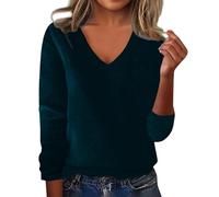 Générique Pull Femme Chaud Hiver Couleur Unie Col V Manche Longue Pull Cachemire Chic et Elegant Haut en Tricot Thermique Leger, Bleu foncé, XXL