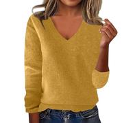 Générique Pull Femme Chaud Hiver Couleur Unie Col V Manche Longue Pull Cachemire Chic et Elegant Haut en Tricot Thermique Leger