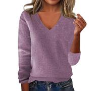 Générique Pull Femme Chaud Hiver Couleur Unie Col V Manche Longue Pull Cachemire Chic et Elegant Haut en Tricot Thermique Leger, Violet Clair, M