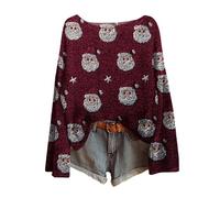 Générique Pull Femme, Chemise de Noël Fete Pull de Noel Chat Grande Taille Chauffant Habit Moumoute Beau Doux Chaud Sweet Col V Noël Intérieur Women Robe Sweat Femme L