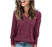 Générique Pull Femme Chic Chaud Couleur Unie Col V/Rond Manche Longue Pull Femmes Cachemire Femme Automne Hiver Pulls en Tricot Leger Chic et Elegant Confortable Décontracté Classique
