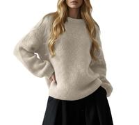 Générique Pull Femme Chic Chaud Pas Rayé Ample Mode Pullover col rond à manches longues chemise couleur unie hauts mode automne et hiver