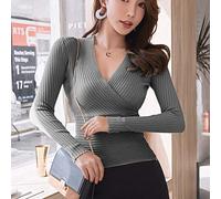 Générique Pull Femme Chic et Elegant Chaud, Pullover Femme Élégant à Col en V et Manches Longues en Tricot Croisé Haut Confortable et Tendance pour Un Style Quotidien