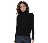 Générique Pull Femme Col Montant en Laine Mérinos sans Couture Manches Longues Sweater Confortable et Premium Knit Top First Line Ready to Wear(Black, S)